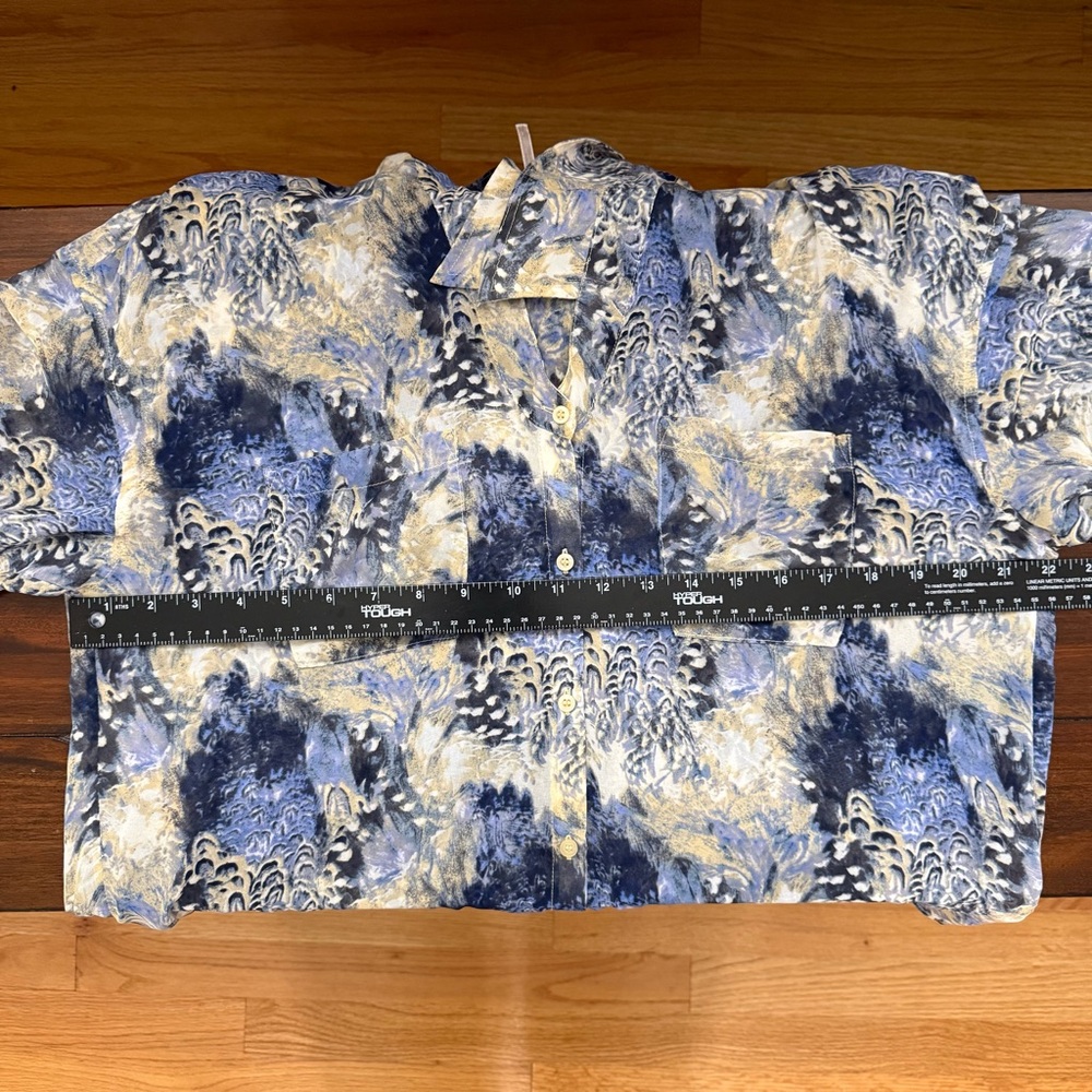 Free People Boho Sheer Abstract Print Georgette Button Down Blue Shirt Medium - Picture 6 of 9